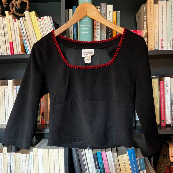 Y2K faux-suede black top, size 6 - Picture 1 of 5